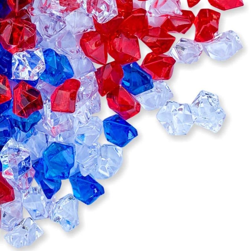 PMLAND Clear Fake Ice Rocks â€“ 550Pcs Large Acrylic Gems Crushed Plastic Diamonds, Red White Blue (3Lbs/2.25 Quarts) â€“ Bulk Vase Filler for Centerpieces Patriotic Theme DÃ©cor Aquarium Table Scatter - Image 1